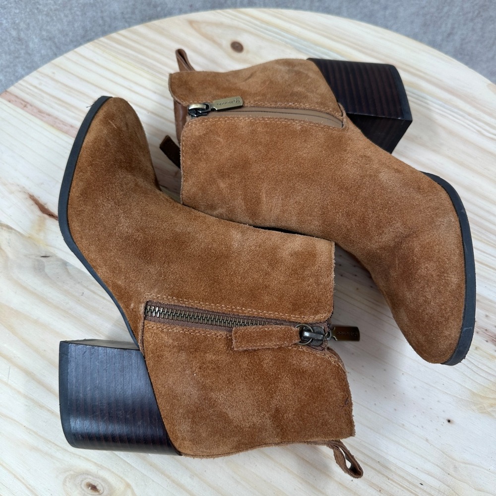 Blondo Ankle Boots‎ Caramel Leather Suede Round Toe Zip Block Heel Waterproof 8M - Picture 10 of 13
